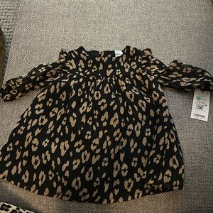 NWT leopard chiffon long sleeve dress with ruffle sleeve detail and back bow